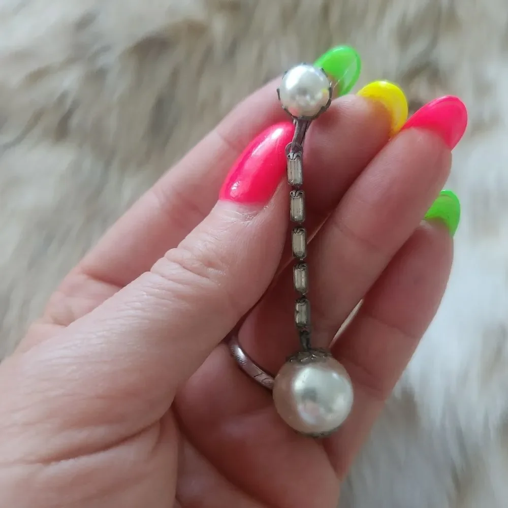 Park Lane‎ Vintage Pearl Clip-on Dangle Earrings Silver